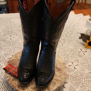 Ferrini Black Cowboy Boots with Genuine Cayman Fuscus Skin